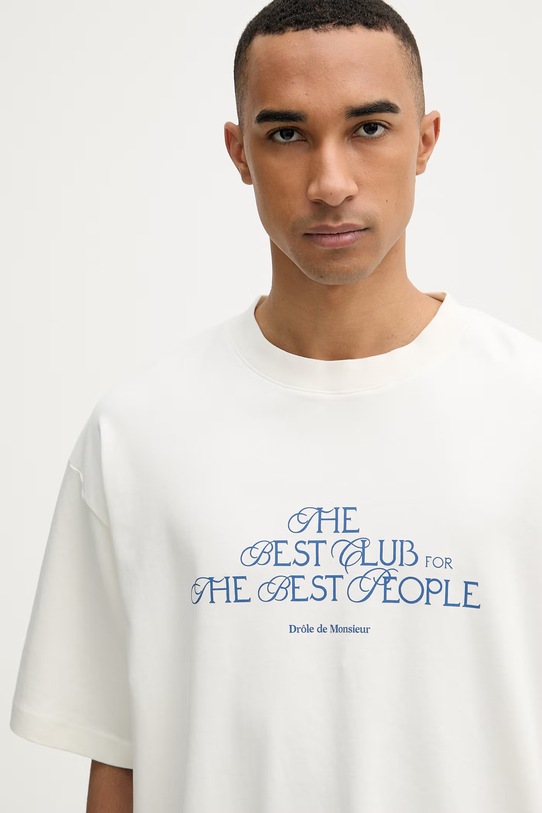 Drôle de Monsieur tricou bărbătesc de bumbac Le T-shirt "The Best Club" bej I.TS273.CO002