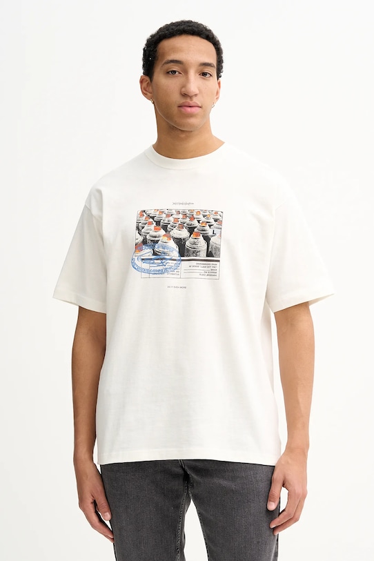 Βαμβακερό μπλουζάκι Vans στάμπα μπεζ VN000PCXFS81