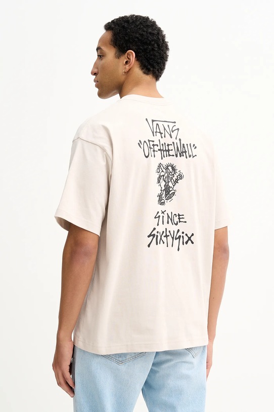 Βαμβακερό μπλουζάκι Vans στάμπα μπεζ VN000RD4EN91