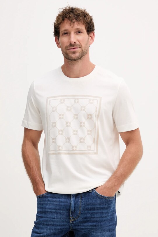 Joop! t-shirt bawełniany nadruk beżowy 30047429