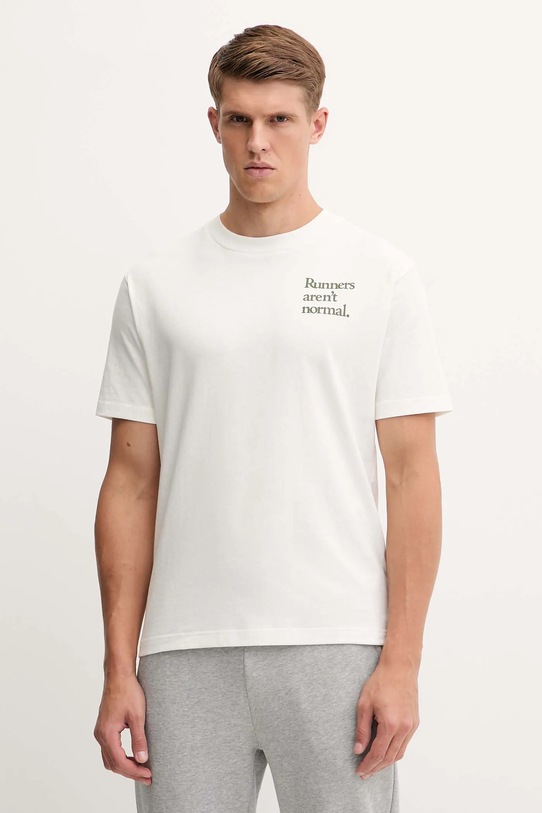 New Balance t-shirt bawełniany nadruk beżowy MT53921SST