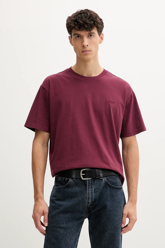 Levi's tricou din bumbac uni burgundia A0637.0166