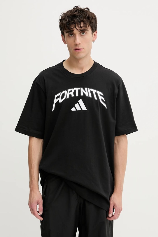 Bavlněné tričko adidas Fortnite kulatý černá JV8012