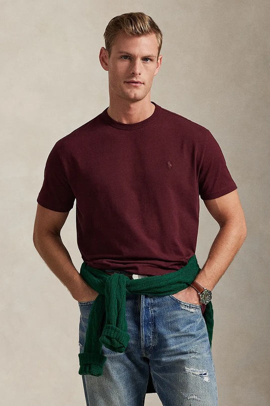 Хлопковая футболка Polo Ralph Lauren хлопок бордо 710P07548