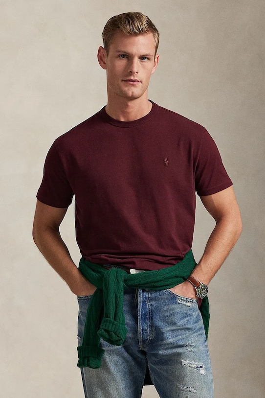 Polo Ralph Lauren tricou din bumbac uni burgundia 710P07548