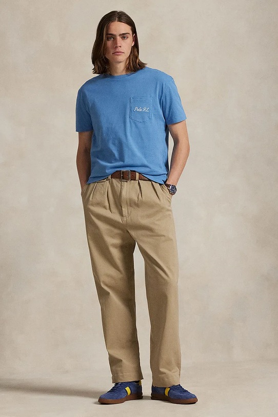 Ruházat Polo Ralph Lauren pamut póló 710P00084 kék