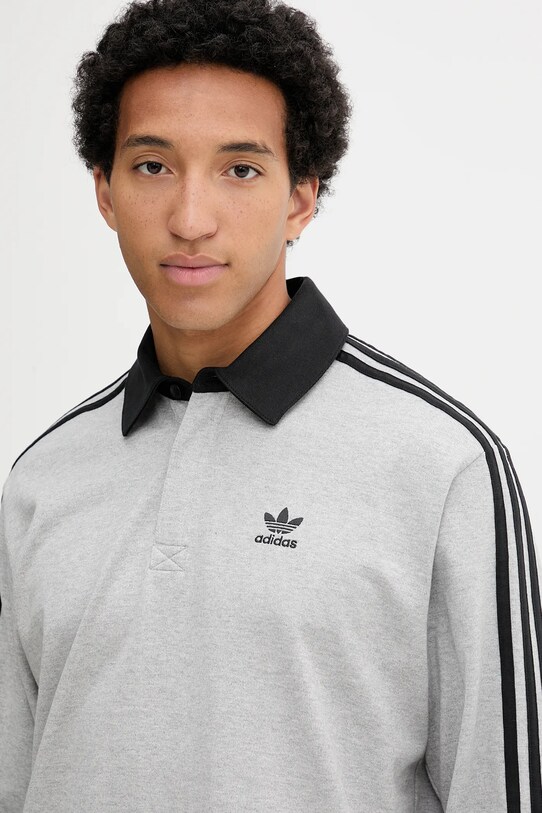 Хлопковый лонгслив adidas Originals Rugby Polo серый JY1399