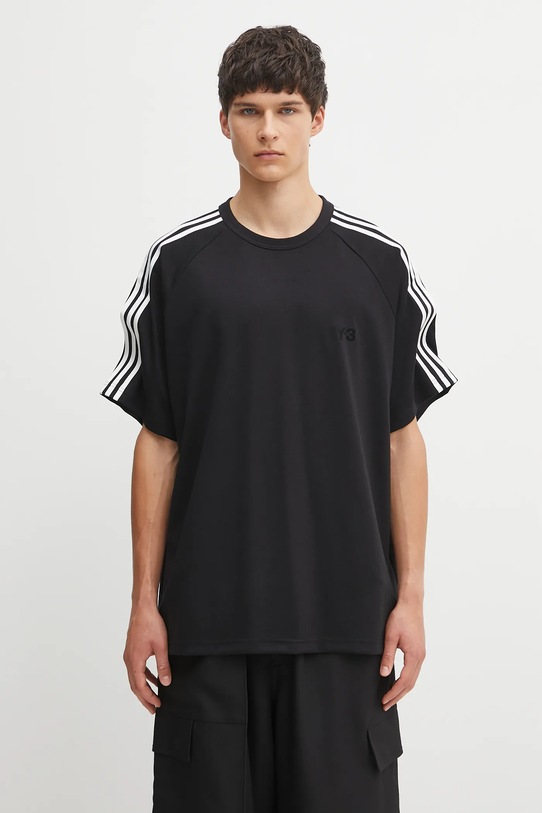 Y-3 t-shirt z wełną 3-Stripes czarny JW7352