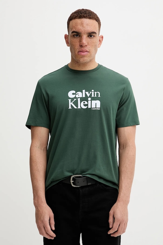 Calvin Klein t-shirt bawełniany nadruk zielony LV04RD820G