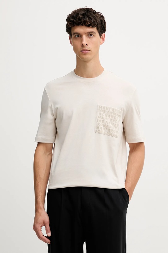 Armani Exchange t-shirt bawełniany nadruk beżowy XM001459.AF10362