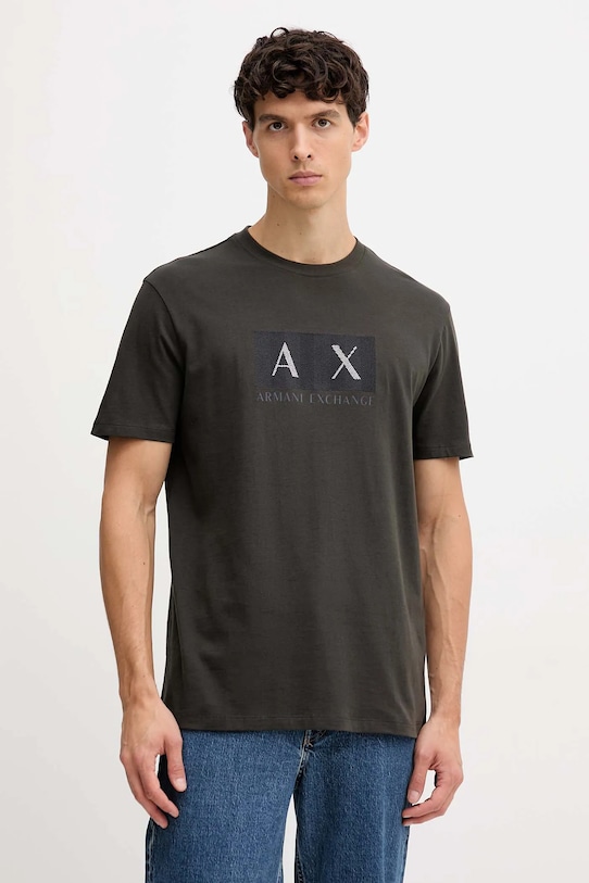 Armani Exchange t-shirt bawełniany nadruk brązowy XM001463.AF10356