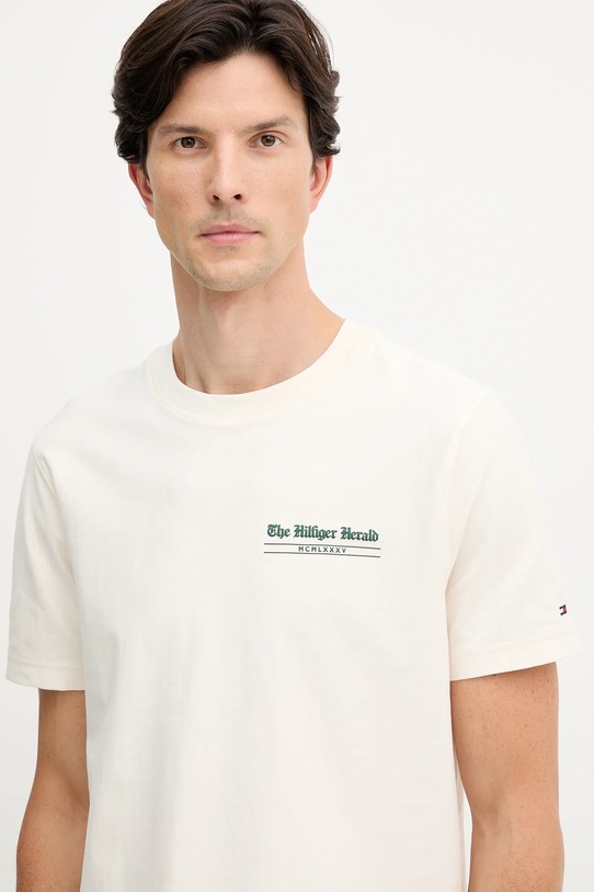 Βαμβακερό μπλουζάκι Tommy Hilfiger μπεζ MW0MW40008