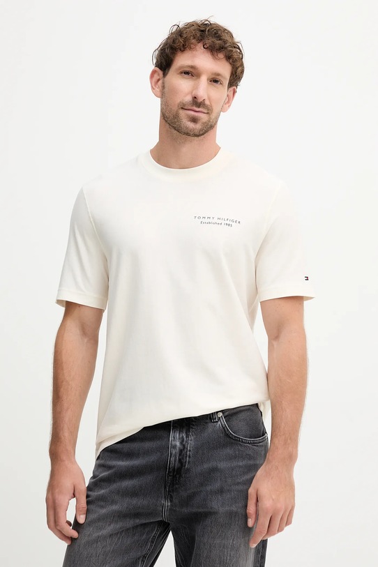 Ρούχα Βαμβακερό μπλουζάκι Tommy Hilfiger MW0MW40010 μπεζ
