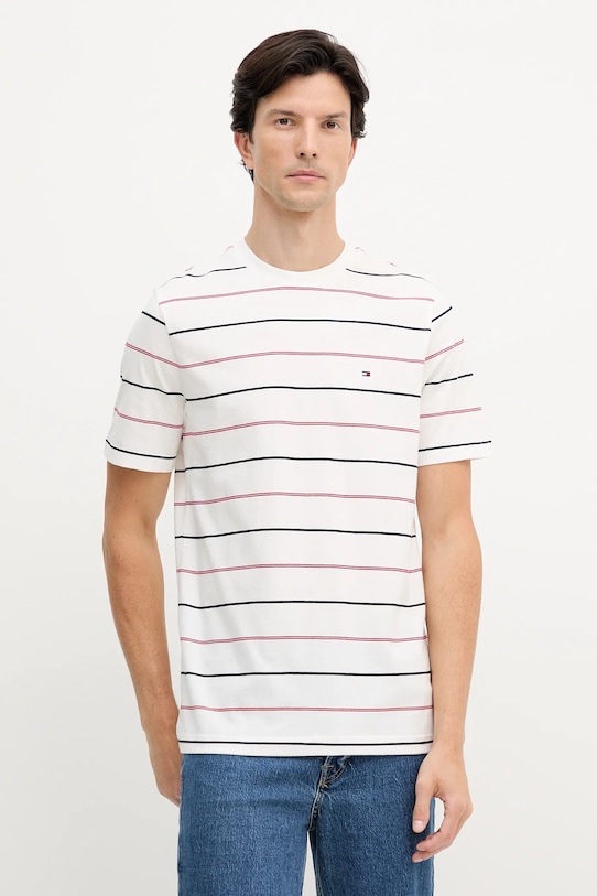 Tommy Hilfiger t-shirt bawełniany wzorzyste biały MW0MW40923