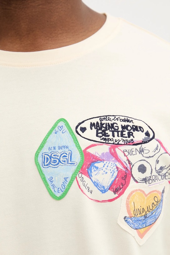Desigual t-shirt bawełniany BCN 25WMTK11 beżowy