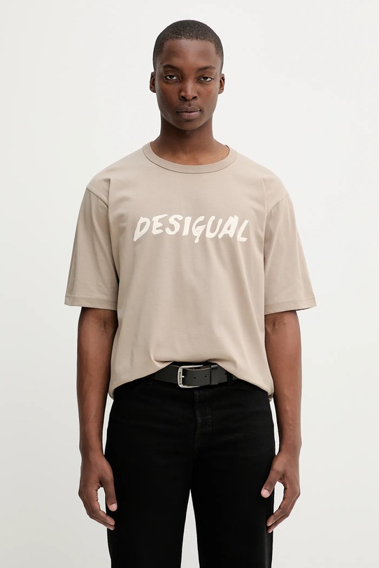 Desigual t-shirt bawełniany VICENTE nadruk brązowy 25WMTK20