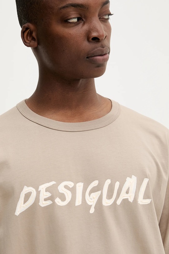 Desigual t-shirt bawełniany VICENTE brązowy 25WMTK20