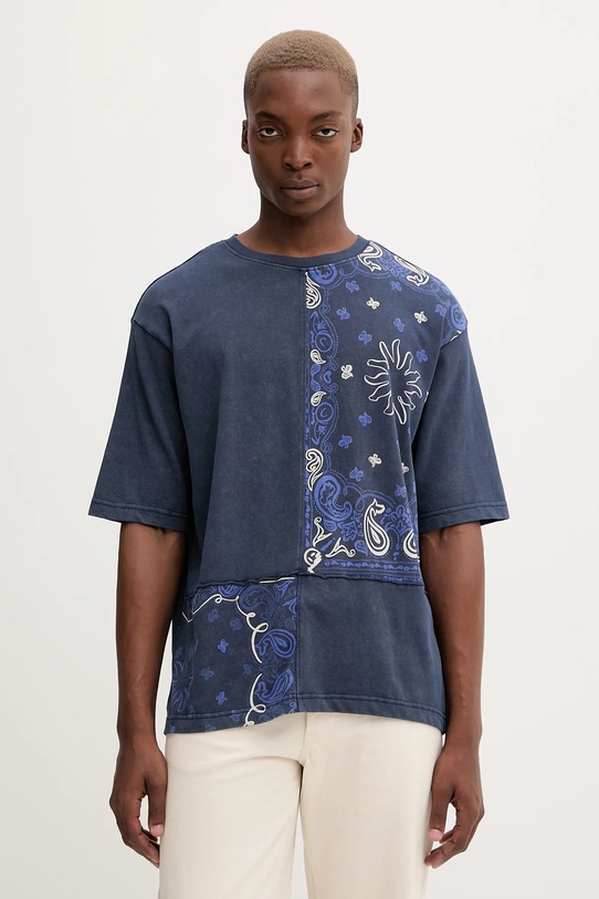 Bavlněné tričko Desigual BACK CUTTING PAI kulatý modrá 25WMTK37
