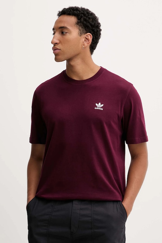 adidas Originals tricou din bumbac Essentials imprimeu burgundia HY2077