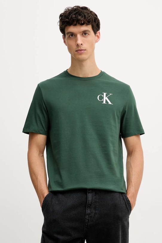 Bavlněné tričko Calvin Klein Jeans hladký zelená LV04RD865G