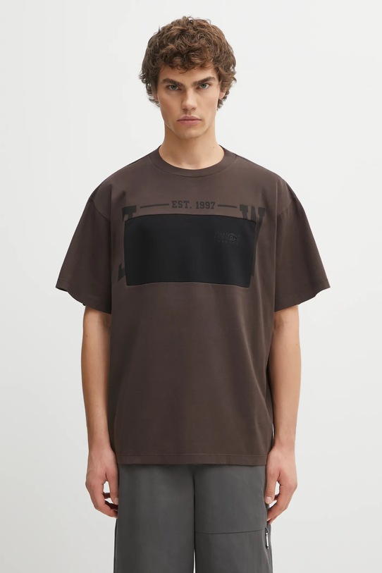 MM6 Maison Margiela t-shirt bawełniany nadruk brązowy SH0GC0053.M20050.143