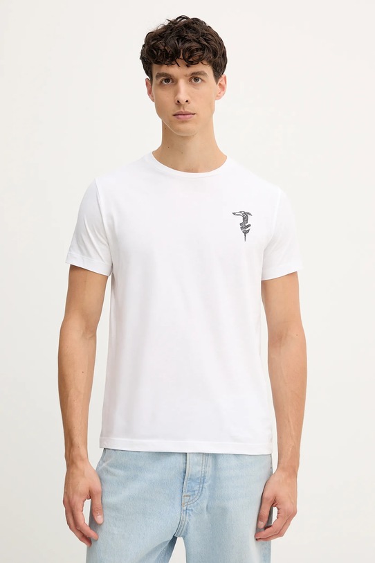 Bavlněné tričko Trussardi nášivka bílá G0278200050N
