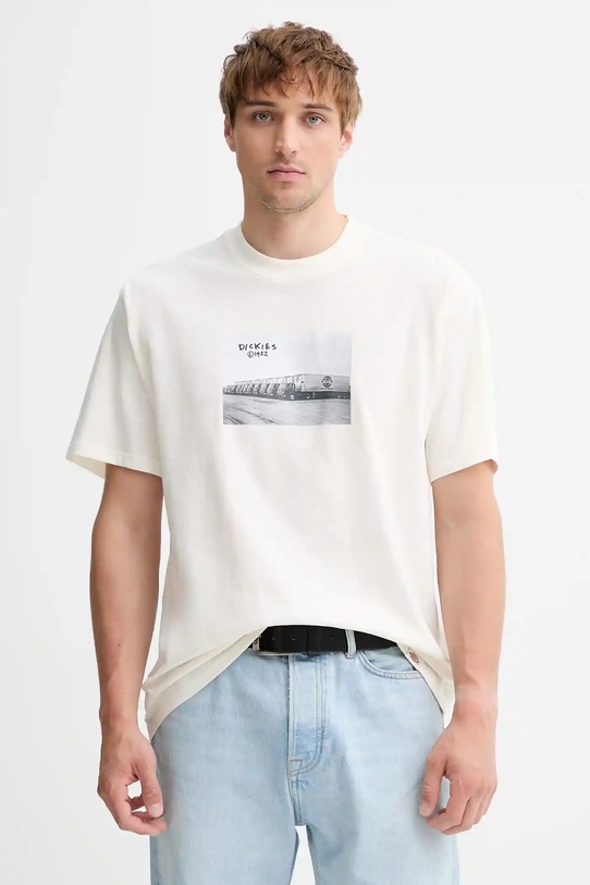 Dickies t-shirt bawełniany nadruk beżowy DK0A87YM