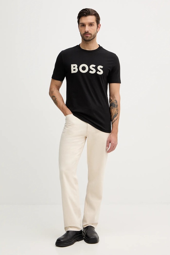 Βαμβακερό μπλουζάκι BOSS Green 50548411 μαύρο AW25
