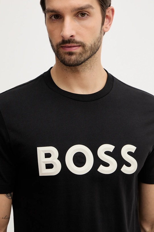 Βαμβακερό μπλουζάκι BOSS Green μαύρο 50548411