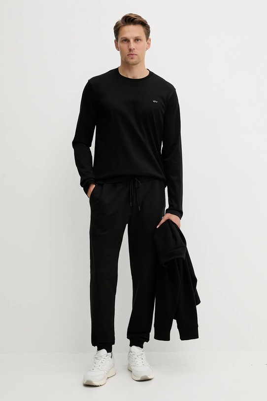 Bavlnené tričko s dlhým rukávom Paul&Shark Knitwear 15311611 čierna AW25