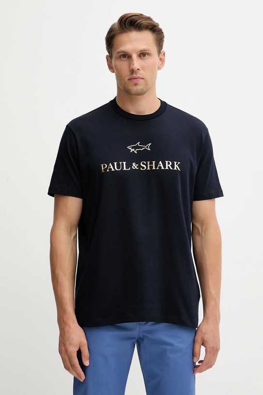 Paul&Shark t-shirt bawełniany Knitwear nadruk granatowy 99311007