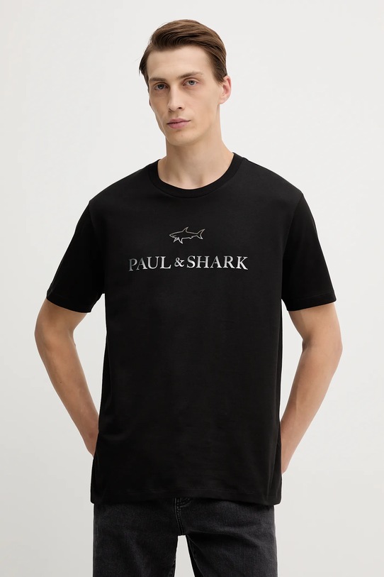 Paul&Shark t-shirt bawełniany Knitwear nadruk czarny 99311007
