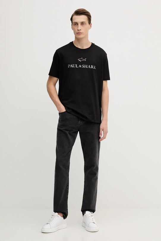Paul&Shark t-shirt bawełniany Knitwear 99311007 czarny AW25
