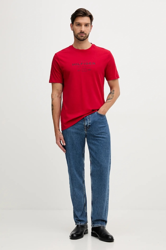 Βαμβακερό μπλουζάκι Tommy Hilfiger MW0MW40002 κόκκινο AW25