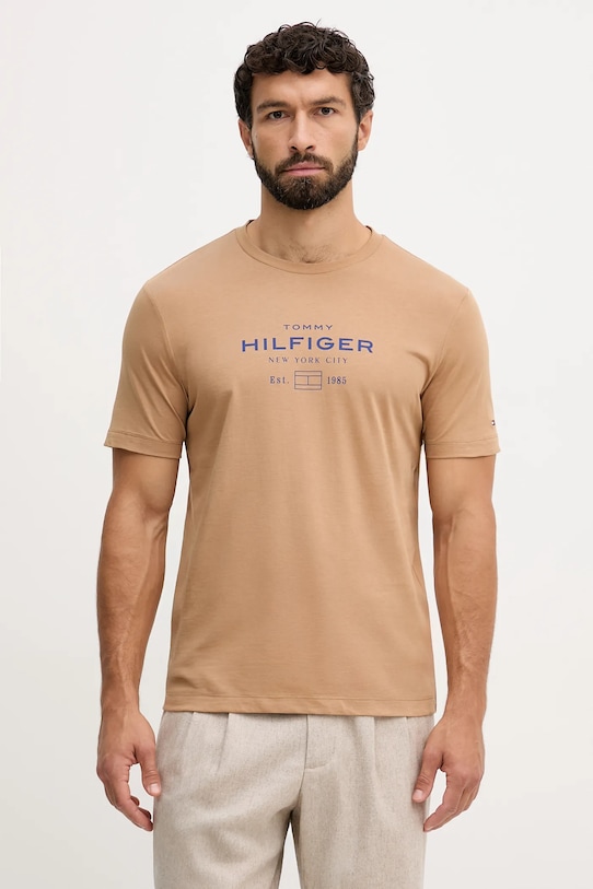 Tommy Hilfiger t-shirt bawełniany nadruk brązowy MW0MW40002