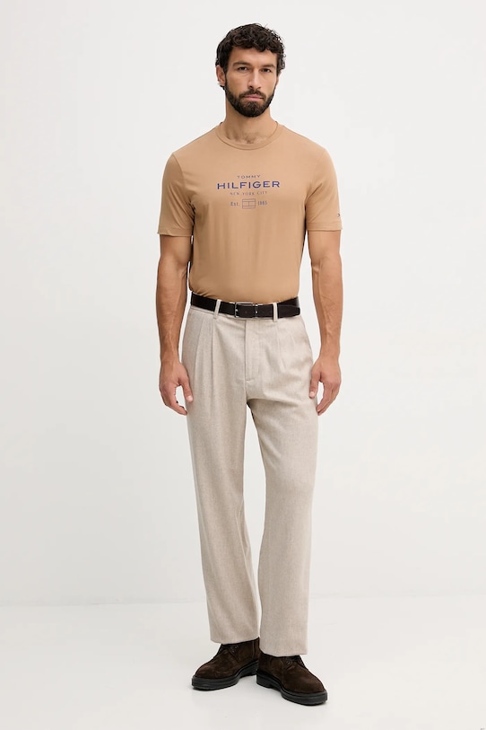 Tommy Hilfiger t-shirt bawełniany MW0MW40002 brązowy AW25