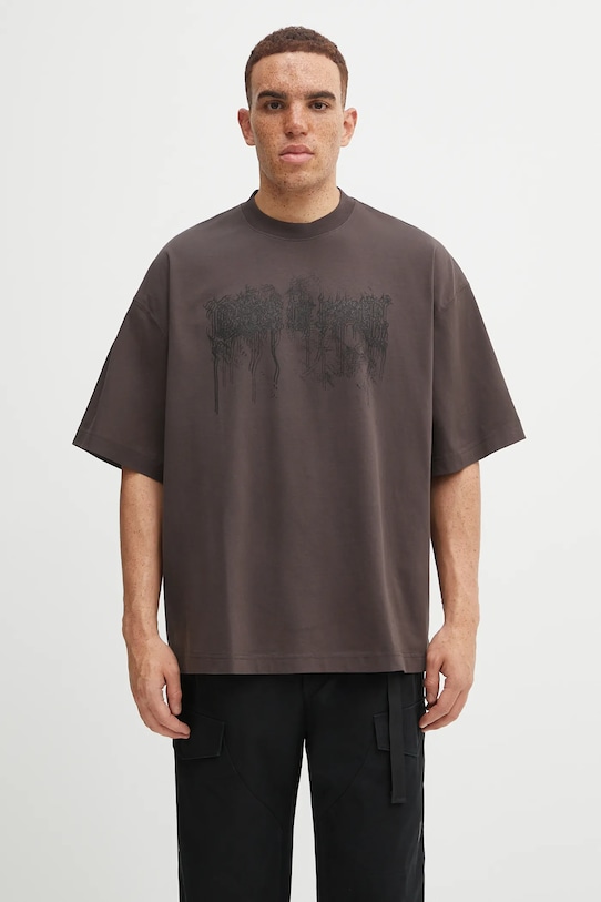 Памучна тениска VETEMENTS Cof Double Dripping Logo Regular свободна кафяв UCF76TR450C