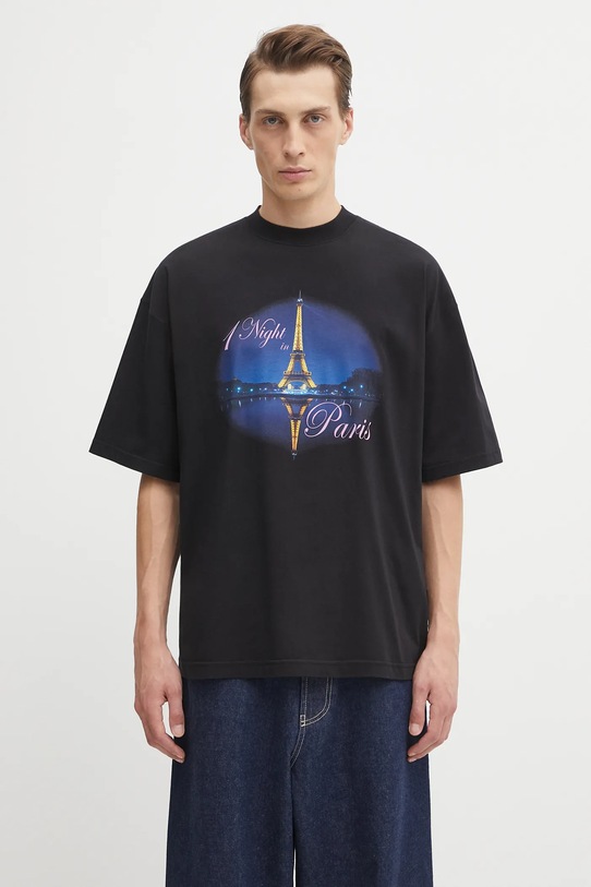 Хлопковая футболка VETEMENTS Night In Paris Oversized печать чёрный UH76TR410B