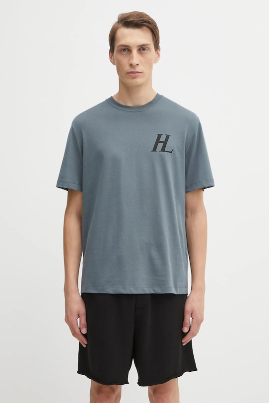 Helmut Lang t-shirt bawełniany nadruk niebieski P04HM507