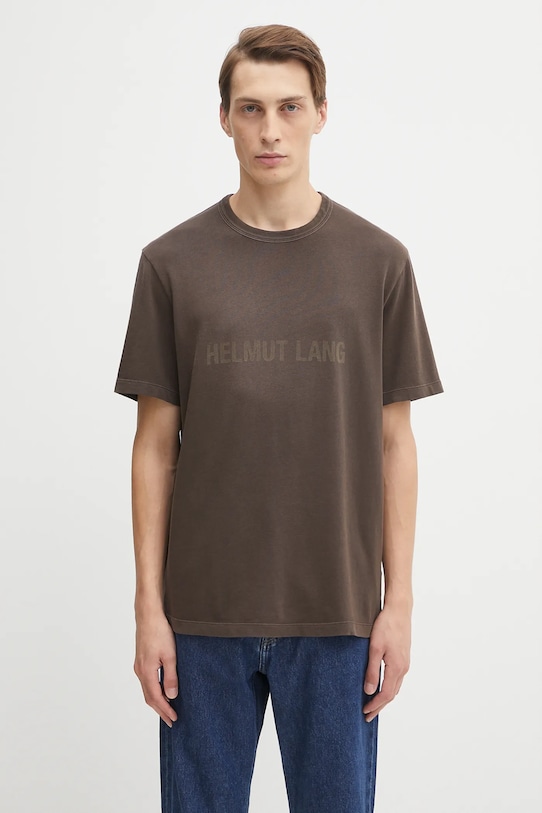 Helmut Lang t-shirt bawełniany nadruk brązowy P05HM501