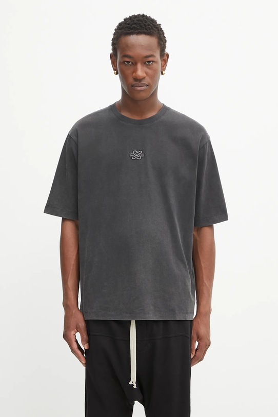 Βαμβακερό μπλουζάκι Filling Pieces Boxy Embroidered χαλαρό γκρί 412520501142