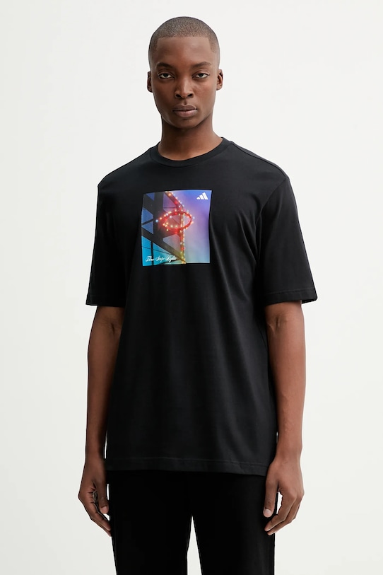 adidas t-shirt bawełniany HLDY Court nadruk czarny JN2501