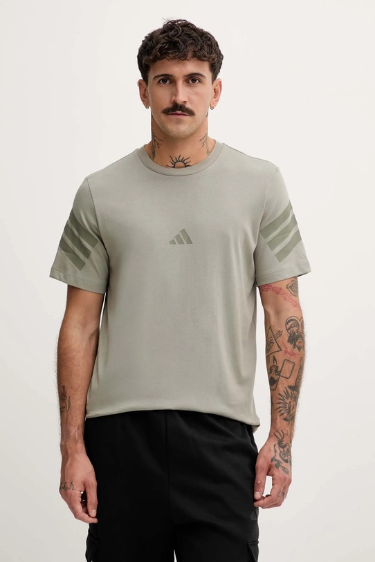 Bavlněné tričko adidas Fi 3S potisk zelená JW7073