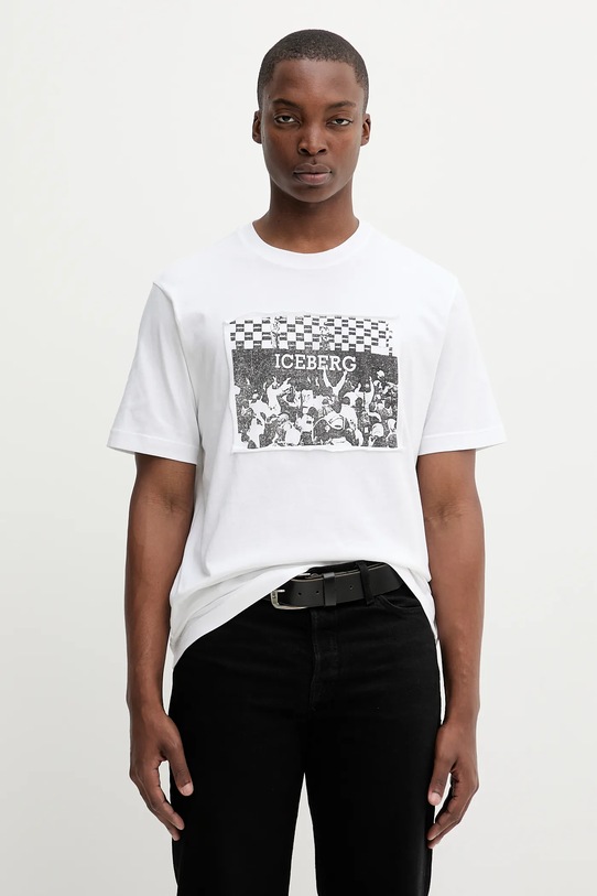 Iceberg t-shirt bawełniany nadruk biały F02B.6325.
