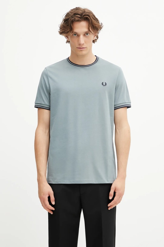 Bavlněné tričko Fred Perry regular modrá M1588V