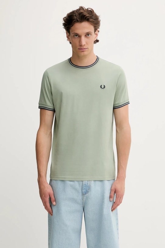Βαμβακερό μπλουζάκι Fred Perry κανονικό πράσινο M1588V