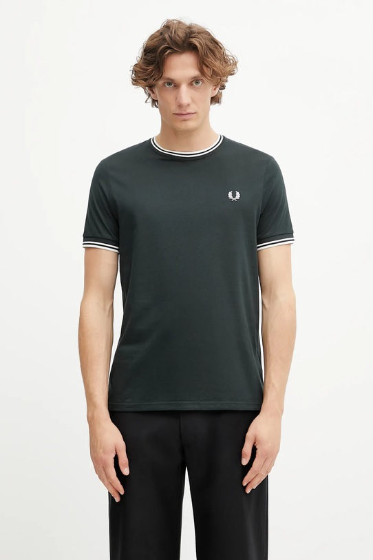 Хлопковая футболка Fred Perry гладкий зелёный M1588V