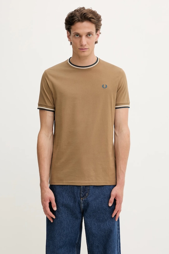Bavlněné tričko Fred Perry regular zelená M1588V