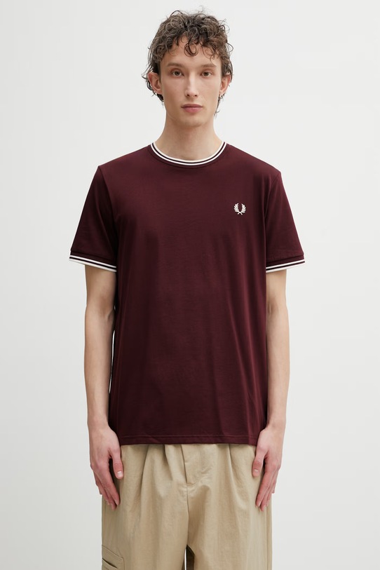 Хлопковая футболка Fred Perry гладкий бордо M1588V