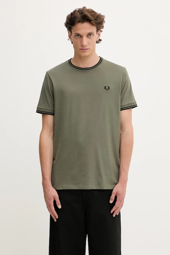 Bavlněné tričko Fred Perry regular zelená M1588V
